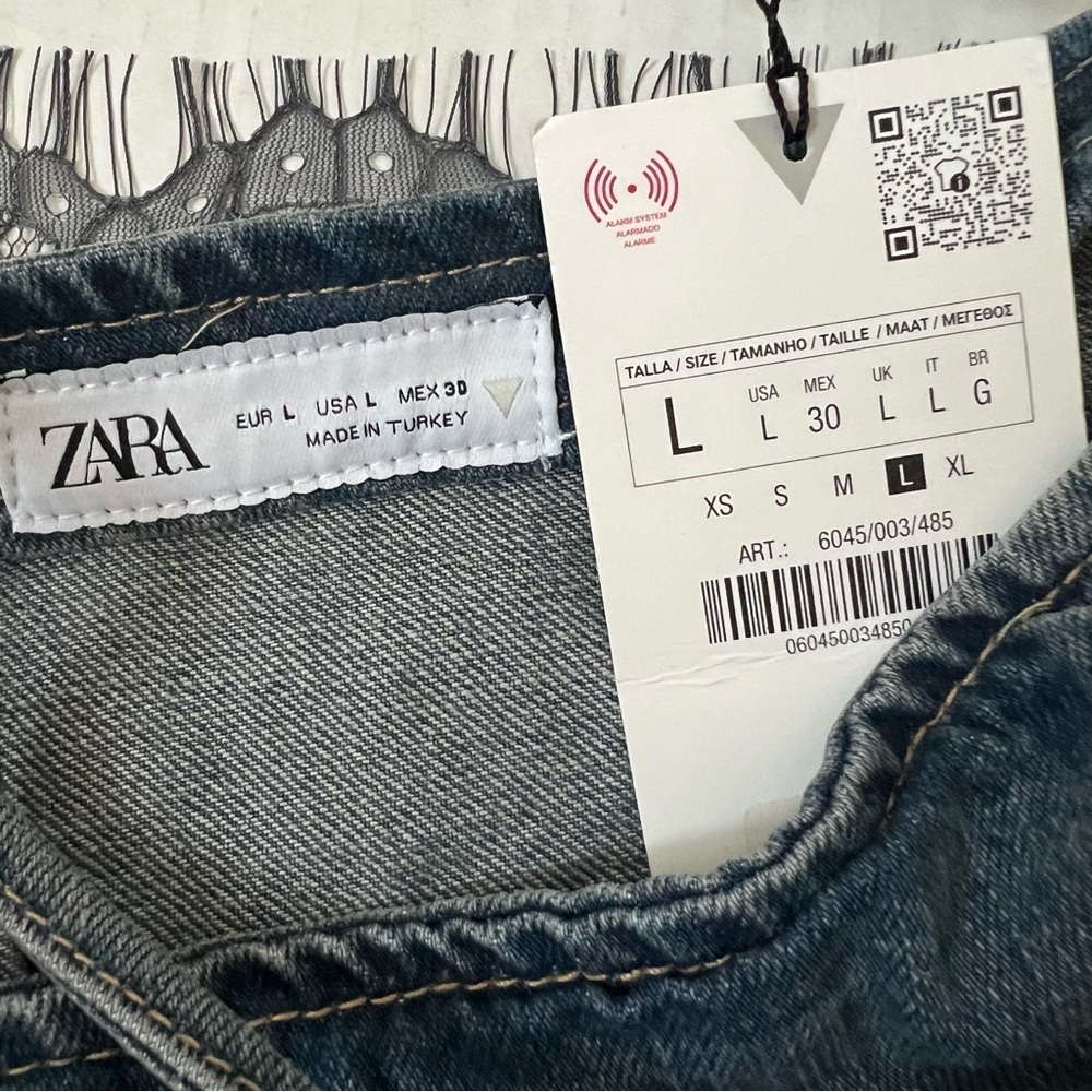 NWT Zara Limited Edition Lace Hem Denim Maxi Dress Blue Festival Chic Large - Picture 14 of 16